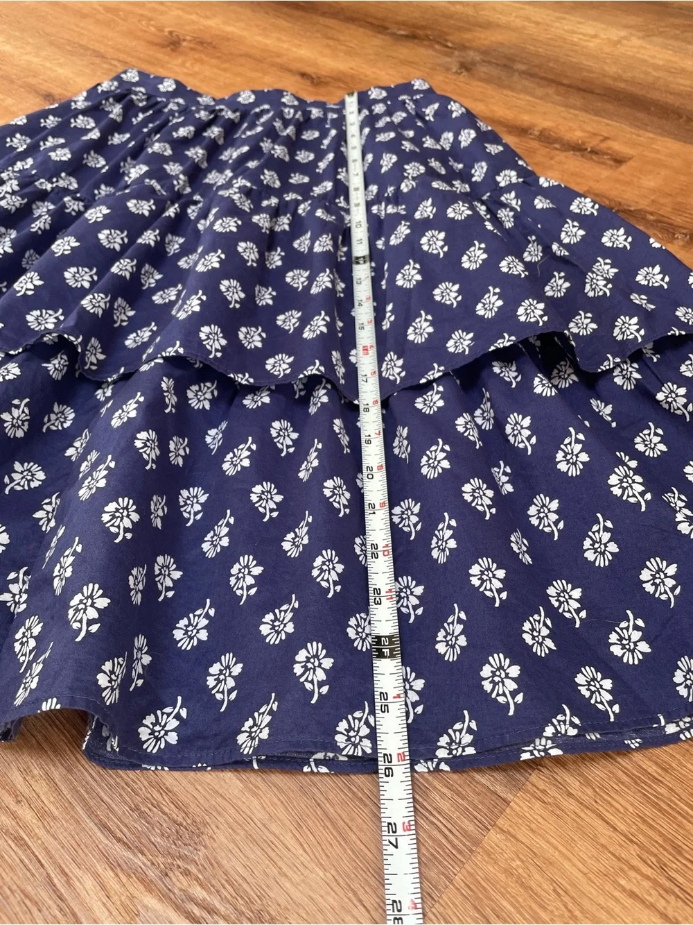 J‎ Crew Womens Tiered Cotton Poplin Skirt Petite Small Blue Patterned Stretch #